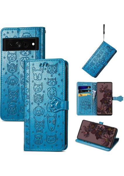 Google Pixel 7 Pro Sevimli Kedi Kabartmalı Premium Pu Deri Flip Darbeye Dayanıklı Cüzdan Manyetik Kılıf Kapağı Kart Yuvaları ile (Yurt Dışından)