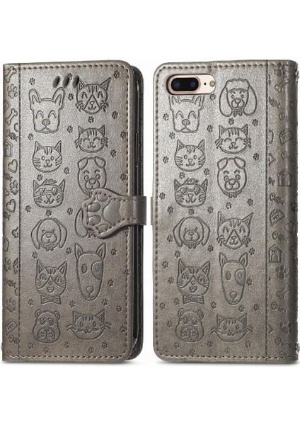 iPhone 8 / 7 Plus Sevimli Kedi Kabartmalı Premium Pu Deri Flip Darbeye Dayanıklı Cüzdan Manyetik Kılıf Kapağı Kart Yuvaları ile (Yurt Dışından)