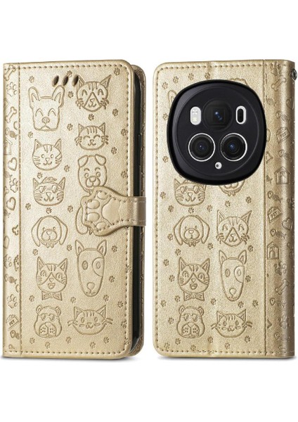 Honor Magic 6 Pro Sevimli Kedi Kabartmalı Premium Pu Deri Flip Darbeye Dayanıklı Cüzdan Manyetik Kılıf Kapağı Kart Yuvaları ile (Yurt Dışından)