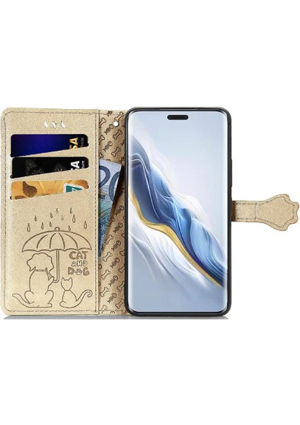 Honor Magic 6 Pro Sevimli Kedi Kabartmalı Premium Pu Deri Flip Darbeye Dayanıklı Cüzdan Manyetik Kılıf Kapağı Kart Yuvaları ile (Yurt Dışından)