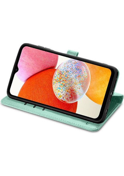 Samsung Galaxy A14 4g Sevimli Kedi Kabartmalı Premium Pu Deri Flip Darbeye Dayanıklı Cüzdan Manyetik Kılıf Kapağı Kart Yuvaları ile (Yurt Dışından)