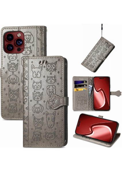 iPhone 15 Pro Sevimli Kedi Kabartmalı Premium Pu Deri Flip Darbeye Dayanıklı Cüzdan Manyetik Kılıf Kapağı Kart Yuvaları ile (Yurt Dışından)