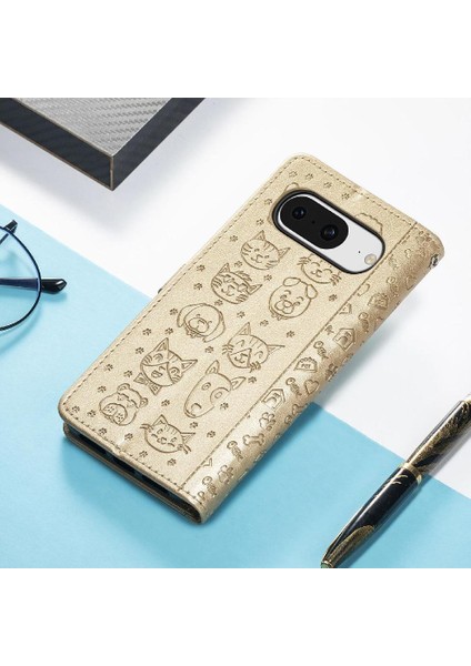 Google Pixel 8 Sevimli Kedi Kabartmalı Premium Pu Deri Flip Darbeye Dayanıklı Cüzdan Manyetik Kılıf Kapağı Kart Yuvaları ile (Yurt Dışından) modelleri