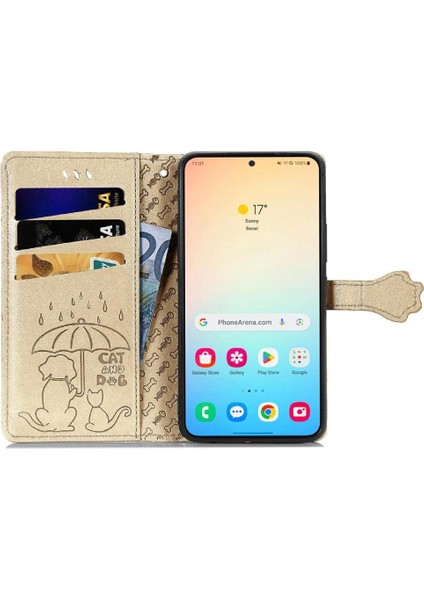 Samsung Galaxy S25 Plus Sevimli Kedi Kabartmalı Premium Pu Deri Flip Darbeye Dayanıklı Cüzdan Manyetik Kılıf Kapağı Kart Yuvaları ile (Yurt Dışından)