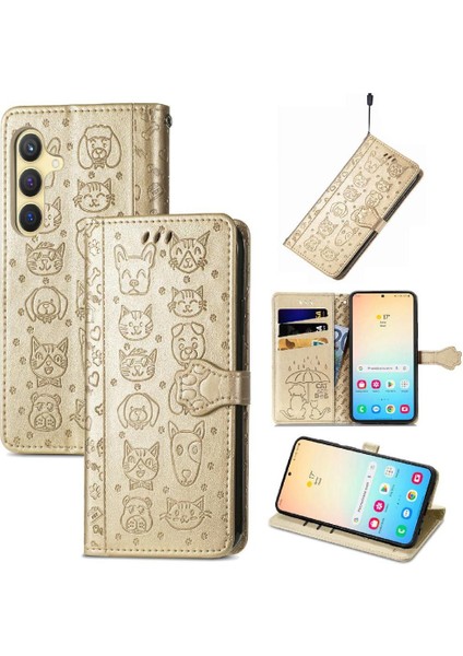 Samsung Galaxy S25 Plus Sevimli Kedi Kabartmalı Premium Pu Deri Flip Darbeye Dayanıklı Cüzdan Manyetik Kılıf Kapağı Kart Yuvaları ile (Yurt Dışından)