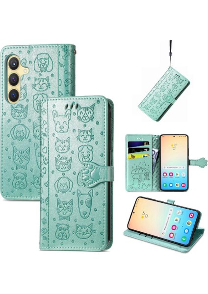 Samsung Galaxy S25 Plus Sevimli Kedi Kabartmalı Premium Pu Deri Flip Darbeye Dayanıklı Cüzdan Manyetik Kılıf Kapağı Kart Yuvaları ile (Yurt Dışından)