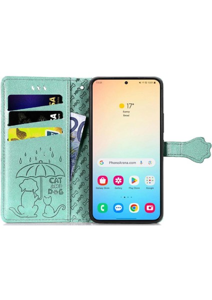 Samsung Galaxy S25 Plus Sevimli Kedi Kabartmalı Premium Pu Deri Flip Darbeye Dayanıklı Cüzdan Manyetik Kılıf Kapağı Kart Yuvaları ile (Yurt Dışından)