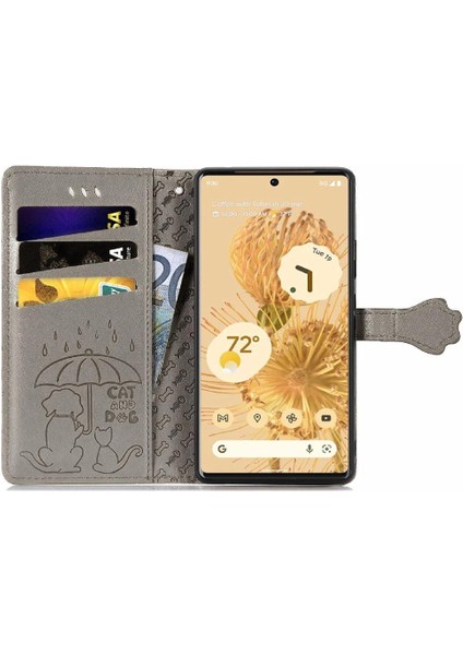 Google Pixel 6 Sevimli Kedi Kabartmalı Premium Pu Deri Flip Darbeye Dayanıklı Cüzdan Manyetik Kılıf Kapağı Kart Yuvaları ile (Yurt Dışından) modelleri