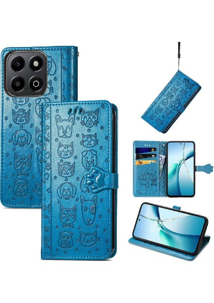 Honor 200 Smart Sevimli Kedi Kabartmalı Premium Pu Deri Flip Darbeye Dayanıklı Cüzdan Manyetik Kılıf Kapağı Kart Yuvaları ile (Yurt Dışından)