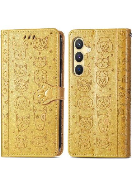 Samsung Galaxy S25 Sevimli Kedi Kabartmalı Premium Pu Deri Flip Darbeye Dayanıklı Cüzdan Manyetik Kılıf Kapağı Kart Yuvaları ile (Yurt Dışından)