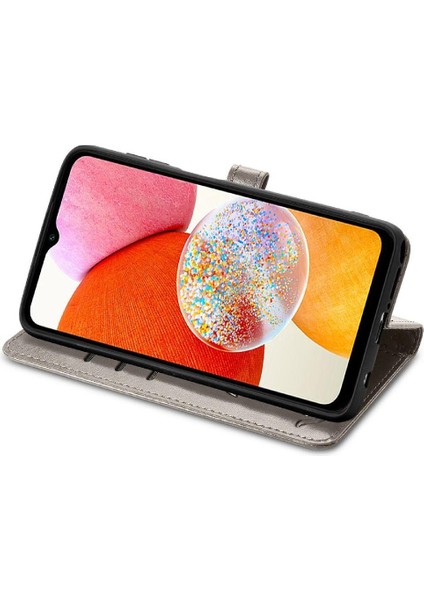 Samsung Galaxy A14 4g Sevimli Kedi Kabartmalı Premium Pu Deri Flip Darbeye Dayanıklı Cüzdan Manyetik Kılıf Kapağı Kart Yuvaları ile (Yurt Dışından)