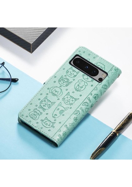 Google Pixel 8 Pro Sevimli Kedi Kabartmalı Premium Pu Deri Flip Darbeye Dayanıklı Cüzdan Manyetik Kılıf Kapağı Kart Yuvaları ile (Yurt Dışından)