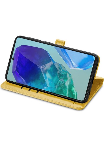 Samsung Galaxy M55 5g Sevimli Kedi Kabartmalı Premium Pu Deri Flip Darbeye Dayanıklı Cüzdan Manyetik Kılıf Kapağı Kart Yuvaları ile (Yurt Dışından)