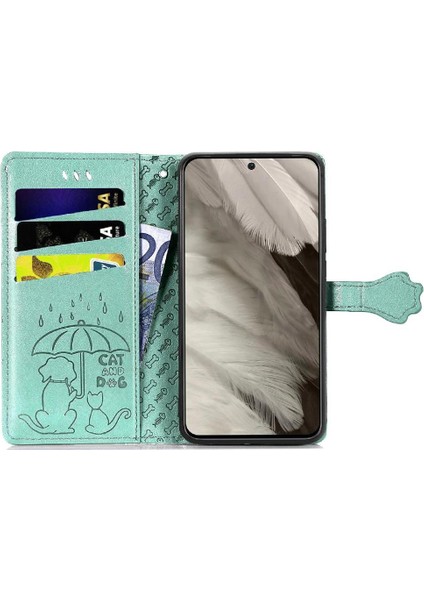 Google Pixel 8 Sevimli Kedi Kabartmalı Premium Pu Deri Flip Darbeye Dayanıklı Cüzdan Manyetik Kılıf Kapağı Kart Yuvaları ile (Yurt Dışından)