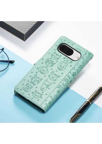 Google Pixel 8 Sevimli Kedi Kabartmalı Premium Pu Deri Flip Darbeye Dayanıklı Cüzdan Manyetik Kılıf Kapağı Kart Yuvaları ile (Yurt Dışından)