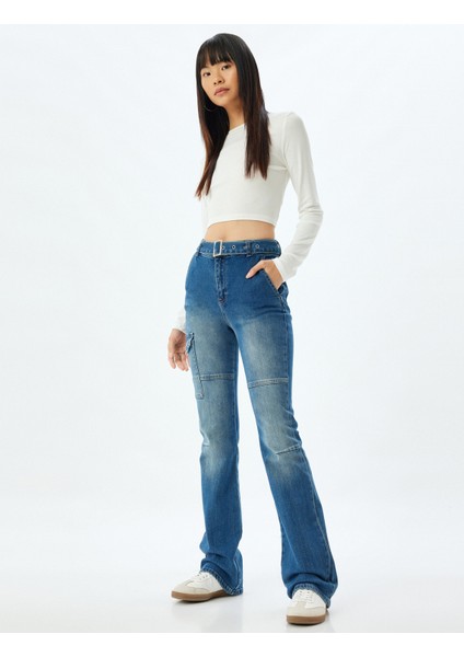 Ispanyol Paça Kot Pantolon Slim Fit Kargo Cepli Düğmeli Pamuklu - Flare Jeans fiyatları
