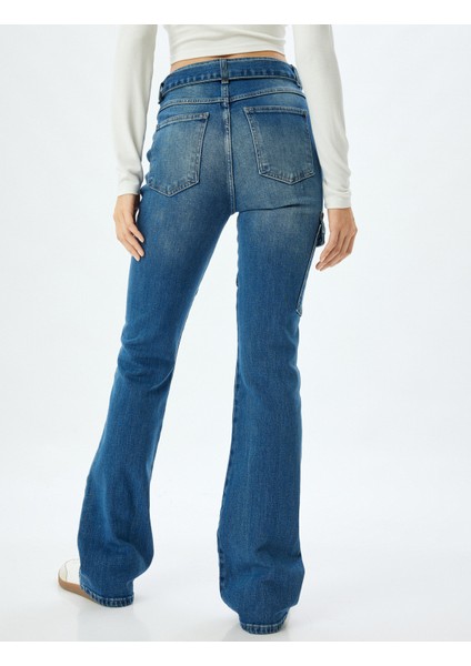 Ispanyol Paça Kot Pantolon Slim Fit Kargo Cepli Düğmeli Pamuklu - Flare Jeans fırsatları