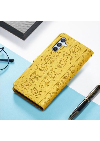 Samsung Galaxy A14 4g Sevimli Kedi Kabartmalı Premium Pu Deri Flip Darbeye Dayanıklı Cüzdan Manyetik Kılıf Kapağı Kart Yuvaları ile (Yurt Dışından)