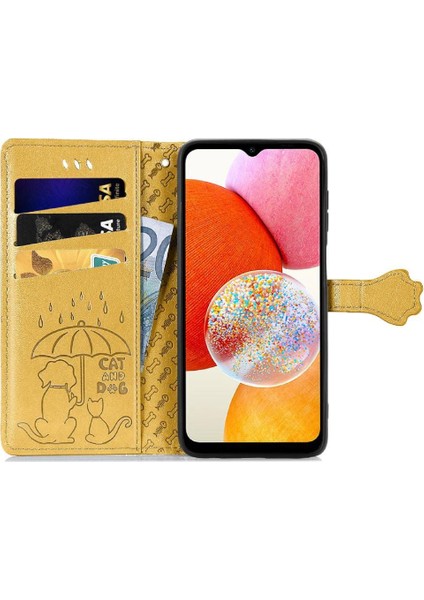 Samsung Galaxy A14 4g Sevimli Kedi Kabartmalı Premium Pu Deri Flip Darbeye Dayanıklı Cüzdan Manyetik Kılıf Kapağı Kart Yuvaları ile (Yurt Dışından)