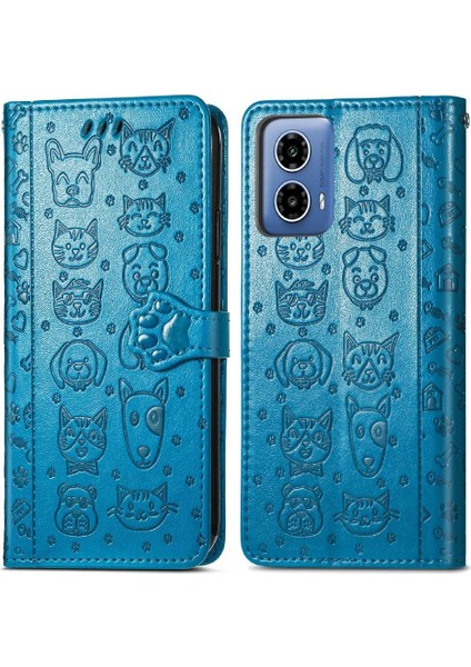Motorola Moto G34 Sevimli Kedi Kabartmalı Premium Pu Deri Flip Darbeye Dayanıklı Cüzdan Manyetik Kılıf Kapağı Kart Yuvaları ile (Yurt Dışından)
