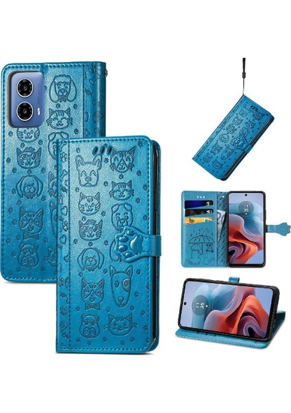 Motorola Moto G34 Sevimli Kedi Kabartmalı Premium Pu Deri Flip Darbeye Dayanıklı Cüzdan Manyetik Kılıf Kapağı Kart Yuvaları ile (Yurt Dışından)