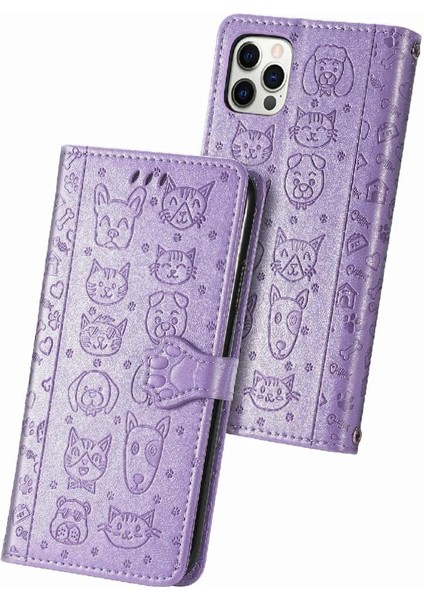 iPhone 12 / 12 Pro Sevimli Kedi Kabartmalı Premium Pu Deri Flip Darbeye Dayanıklı Cüzdan Manyetik Kılıf Kapağı Kart Yuvaları ile (Yurt Dışından) fırsatları