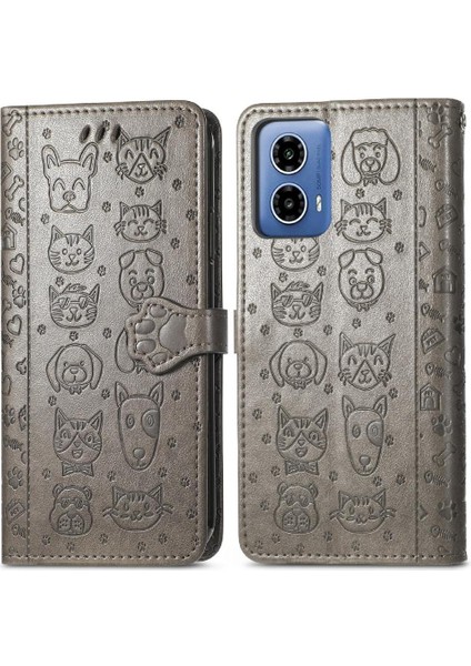 Motorola Moto G34 Sevimli Kedi Kabartmalı Premium Pu Deri Flip Darbeye Dayanıklı Cüzdan Manyetik Kılıf Kapağı Kart Yuvaları ile (Yurt Dışından)