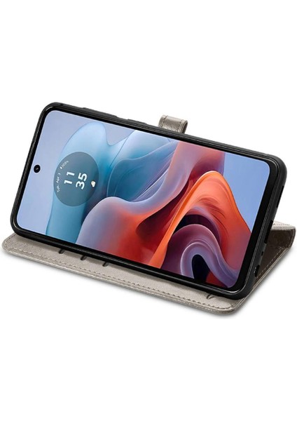Motorola Moto G34 Sevimli Kedi Kabartmalı Premium Pu Deri Flip Darbeye Dayanıklı Cüzdan Manyetik Kılıf Kapağı Kart Yuvaları ile (Yurt Dışından)