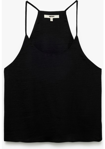 Aerobin Kumaş Kolsuz Halter Yaka Basic Askılı Saten Bluz