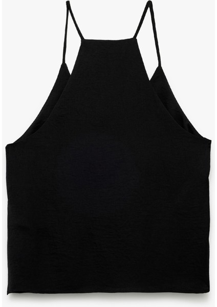 Aerobin Kumaş Kolsuz Halter Yaka Basic Askılı Saten Bluz