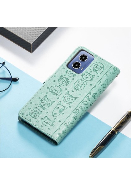 Motorola Moto G34 Sevimli Kedi Kabartmalı Premium Pu Deri Flip Darbeye Dayanıklı Cüzdan Manyetik Kılıf Kapağı Kart Yuvaları ile (Yurt Dışından)