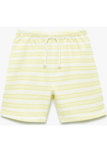 Pamuklu Beli Bağlamalı Çizgili Şort