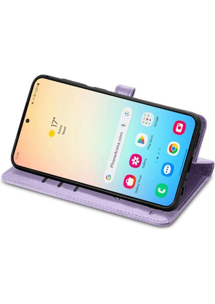 Samsung Galaxy S25 Sevimli Kedi Kabartmalı Premium Pu Deri Flip Darbeye Dayanıklı Cüzdan Manyetik Kılıf Kapağı Kart Yuvaları ile (Yurt Dışından)