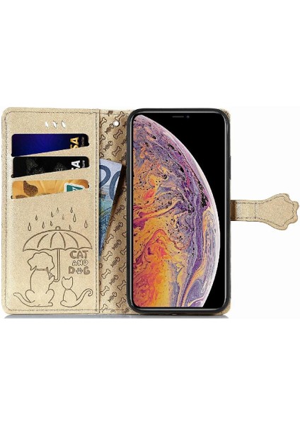 iPhone Xs Max Sevimli Kedi Kabartmalı Premium Pu Deri Flip Darbeye Dayanıklı Cüzdan Manyetik Kılıf Kapağı Kart Yuvaları ile (Yurt Dışından)