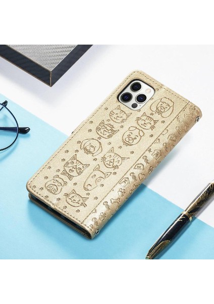 iPhone 12 / 12 Pro Sevimli Kedi Kabartmalı Premium Pu Deri Flip Darbeye Dayanıklı Cüzdan Manyetik Kılıf Kapağı Kart Yuvaları ile (Yurt Dışından) modelleri
