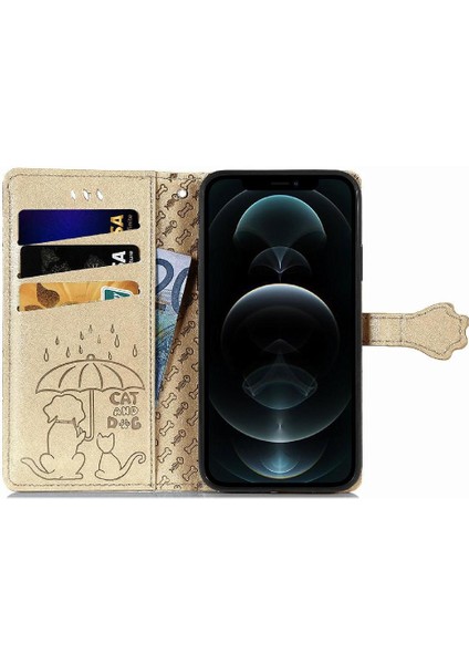 iPhone 12 / 12 Pro Sevimli Kedi Kabartmalı Premium Pu Deri Flip Darbeye Dayanıklı Cüzdan Manyetik Kılıf Kapağı Kart Yuvaları ile (Yurt Dışından) indirimleri