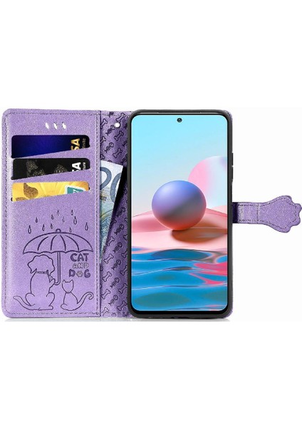 Xiaomi Redmi Note 10 4g Sevimli Kedi Kabartmalı Premium Pu Deri Flip Darbeye Dayanıklı Cüzdan Manyetik Kılıf Kapağı Kart Yuvaları ile (Yurt Dışından)