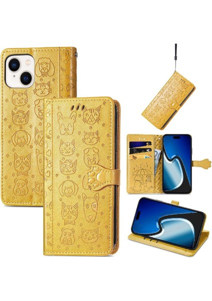 iPhone 15 Plus Sevimli Kedi Kabartmalı Premium Pu Deri Flip Darbeye Dayanıklı Cüzdan Manyetik Kılıf Kapağı Kart Yuvaları ile (Yurt Dışından)