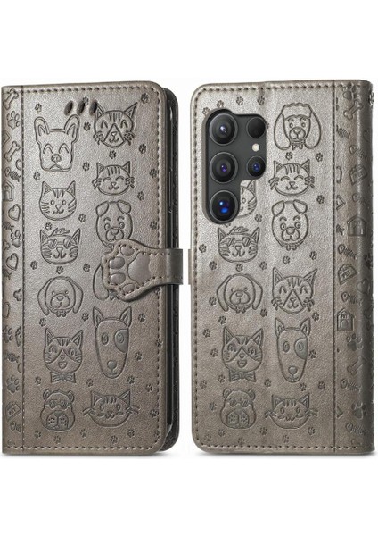 Samsung Galaxy S25 Ultra Sevimli Kedi Kabartmalı Premium Pu Deri Flip Darbeye Dayanıklı Cüzdan Manyetik Kılıf Kapağı Kart Yuvaları ile (Yurt Dışından)