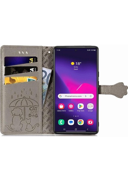 Samsung Galaxy S25 Ultra Sevimli Kedi Kabartmalı Premium Pu Deri Flip Darbeye Dayanıklı Cüzdan Manyetik Kılıf Kapağı Kart Yuvaları ile (Yurt Dışından)