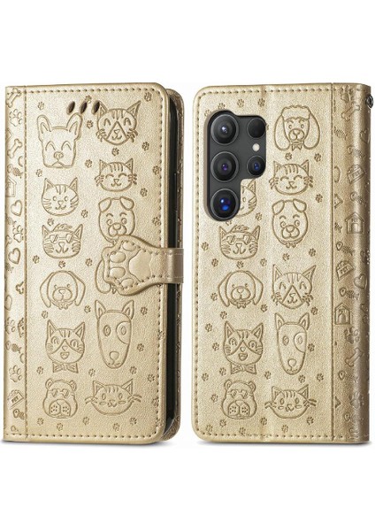 Samsung Galaxy S25 Ultra Sevimli Kedi Kabartmalı Premium Pu Deri Flip Darbeye Dayanıklı Cüzdan Manyetik Kılıf Kapağı Kart Yuvaları ile (Yurt Dışından)