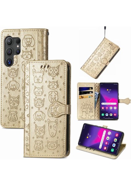 Samsung Galaxy S25 Ultra Sevimli Kedi Kabartmalı Premium Pu Deri Flip Darbeye Dayanıklı Cüzdan Manyetik Kılıf Kapağı Kart Yuvaları ile (Yurt Dışından)