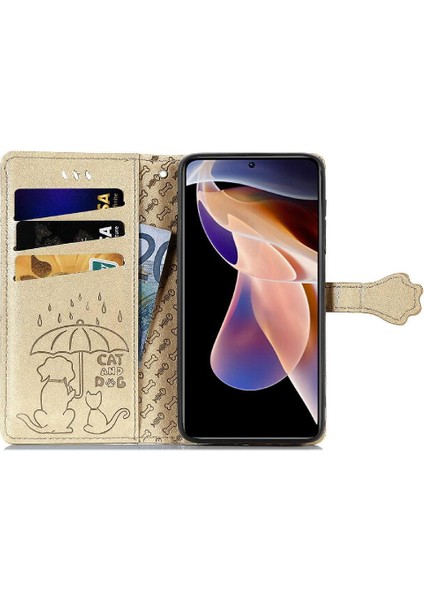 Xiaomi Redmi Note 11 Pro Sevimli Kedi Kabartmalı Premium Pu Deri Flip Darbeye Dayanıklı Cüzdan Manyetik Kılıf Kapağı Kart Yuvaları ile (Yurt Dışından)