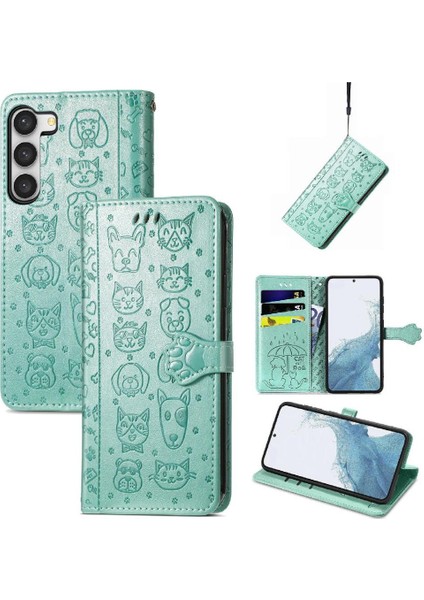 Samsung Galaxy S23 Sevimli Kedi Kabartmalı Premium Pu Deri Flip Darbeye Dayanıklı Cüzdan Manyetik Kılıf Kapağı Kart Yuvaları ile (Yurt Dışından)
