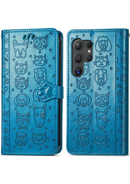 Samsung Galaxy S25 Ultra Sevimli Kedi Kabartmalı Premium Pu Deri Flip Darbeye Dayanıklı Cüzdan Manyetik Kılıf Kapağı Kart Yuvaları ile (Yurt Dışından)