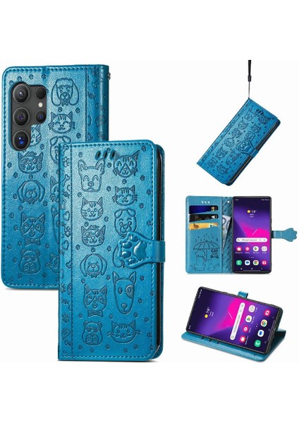 Samsung Galaxy S25 Ultra Sevimli Kedi Kabartmalı Premium Pu Deri Flip Darbeye Dayanıklı Cüzdan Manyetik Kılıf Kapağı Kart Yuvaları ile (Yurt Dışından)