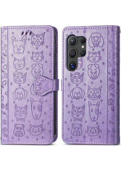 Samsung Galaxy S25 Ultra Sevimli Kedi Kabartmalı Premium Pu Deri Flip Darbeye Dayanıklı Cüzdan Manyetik Kılıf Kapağı Kart Yuvaları ile (Yurt Dışından)
