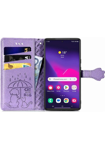 Samsung Galaxy S25 Ultra Sevimli Kedi Kabartmalı Premium Pu Deri Flip Darbeye Dayanıklı Cüzdan Manyetik Kılıf Kapağı Kart Yuvaları ile (Yurt Dışından)