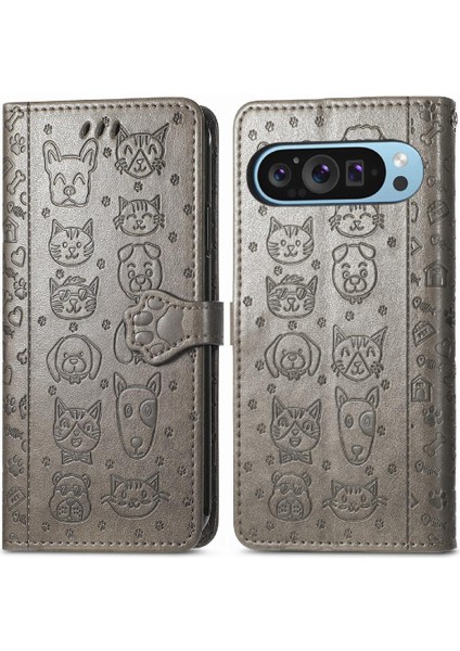 Pixel 9 Sevimli Kedi Kabartmalı Premium Pu Deri Flip Darbeye Dayanıklı Cüzdan Manyetik Kılıf Kapağı Kart Yuvaları ile (Yurt Dışından)