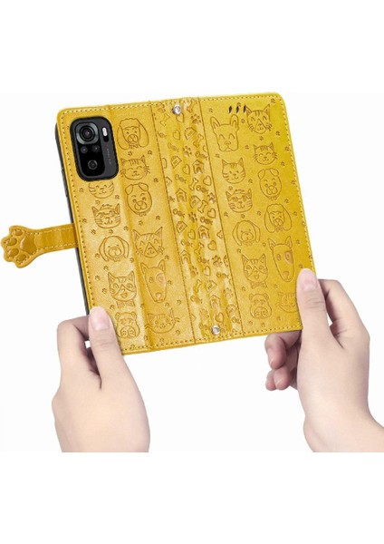 Xiaomi Redmi Note 10 4g Sevimli Kedi Kabartmalı Premium Pu Deri Flip Darbeye Dayanıklı Cüzdan Manyetik Kılıf Kapağı Kart Yuvaları ile (Yurt Dışından)